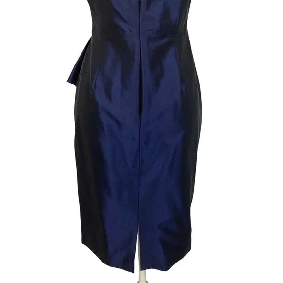 EVAN PICONE | Shiny Blue Violet Cap Sleeve Ruffle Evening Cocktail Sheath Dress - Picture 9 of 10